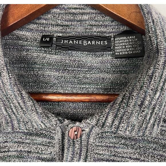 Jhane Barnes Mens Wool Blend L Knit Sweater Gray Textured Button Polo Pullover - Picture 2 of 8